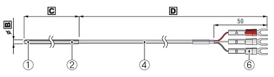 idlo teploty Pt100, ekonomick typ, 3,2/50mm, 2 m - TR-8100-3.2-50-2M