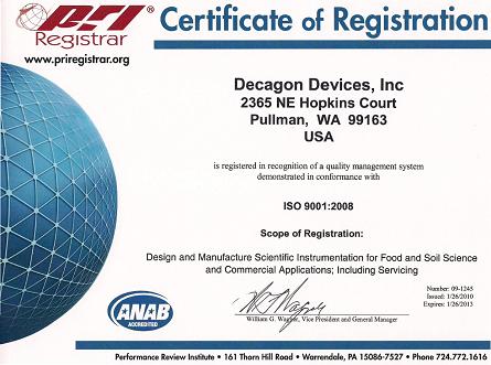 Certifikát ISO9001 Decagon